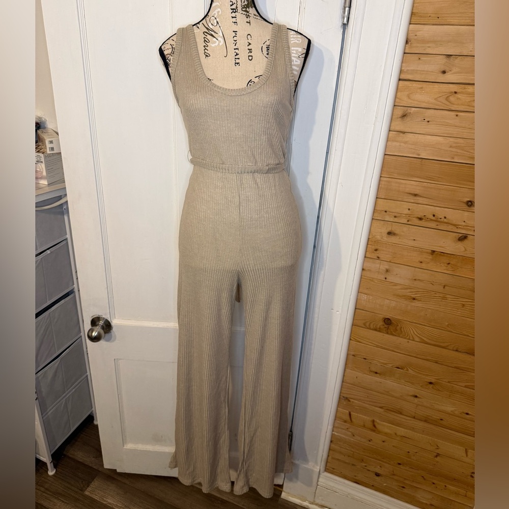 Princess Polly Beige Ribbed Tank Jumpsuit